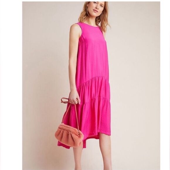 Maeve by Anthropologie Marlene Tiered Sleeveless Fuchsia Lined Maxi Dress SMALL - Picture 1 of 14